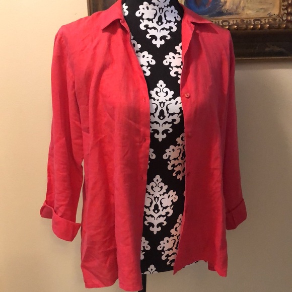 🌺Eileen Fisher Linen button down cuff sleeved, collared shirt / cardigan - Picture 5 of 9